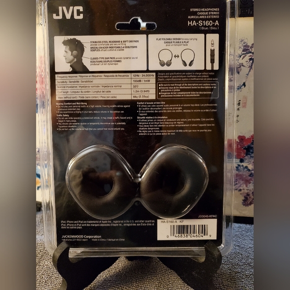 JVC HA-S160-A FLATS Stereo Headband Headphones BLUE. NEW. Fold Flat - Picture 7 of 8